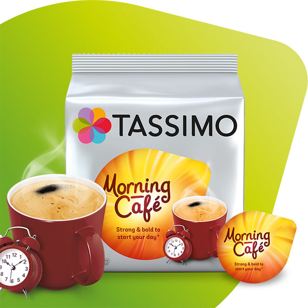 Opakowanie Tassimo Morning Kapsułka Tassimo Morning Tassimo Morning Café, kubek kawy, zegarek i kapsułka