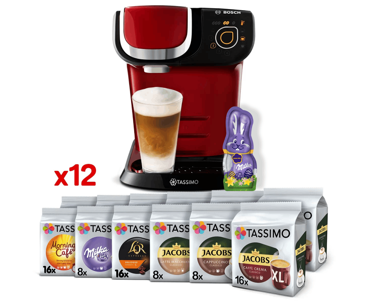 Ekspres kapsułkowy Tassimo Bosch My Way 2 czerwony + 144 kaw i napojów Tassimo