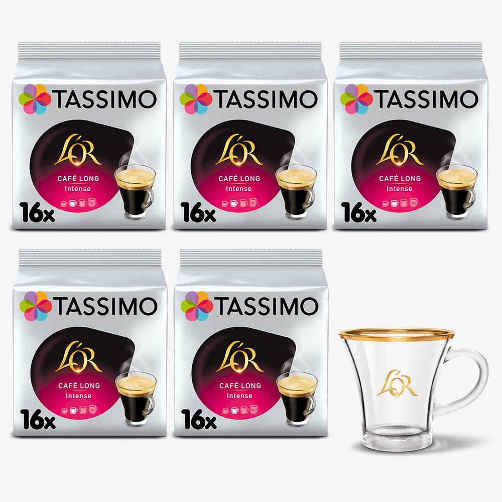 Kapsułki Tassimo L'OR Cafe Long Intense, 5x16szt + filiżanka L'OR GRATIS