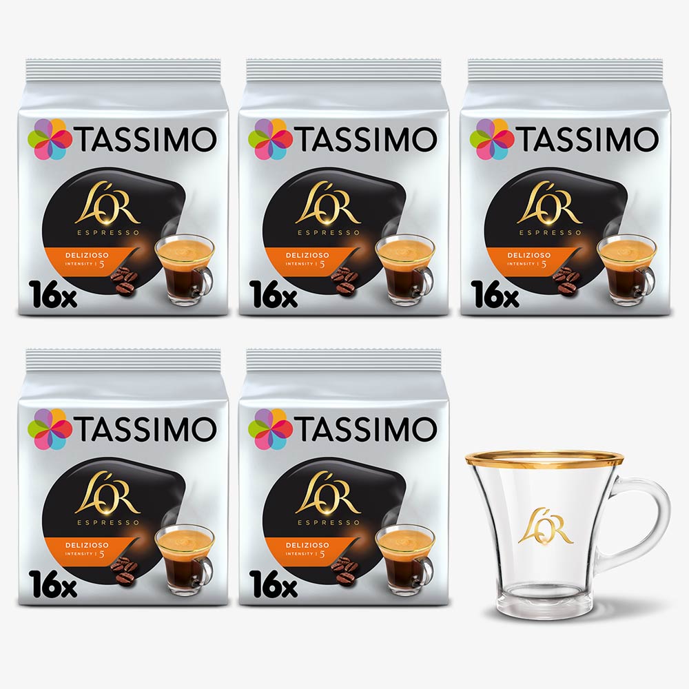 Kapsułki Tassimo L'OR Espresso Delizioso 5x16 szt + filiżanka L'OR GRATIS